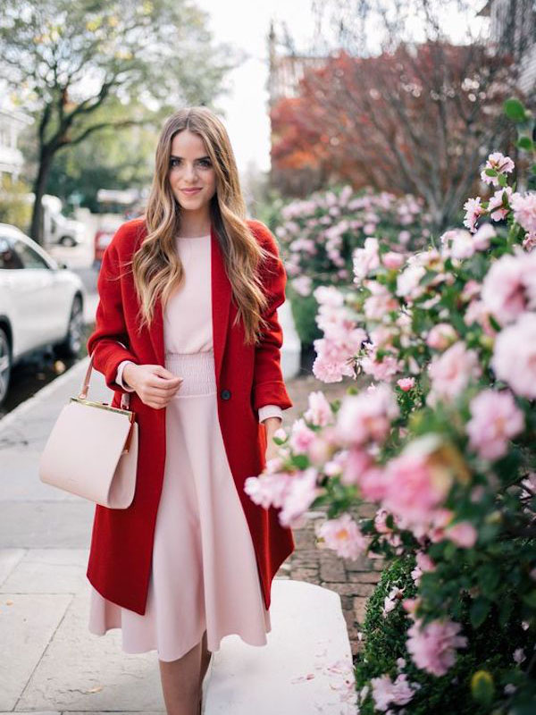 blush and red outfit